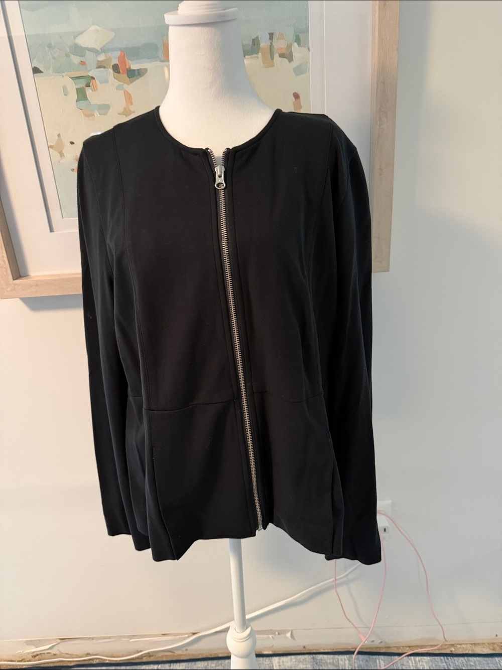 NWT 🌸 J. Jill Black Zip-Front Blazer Jacket Size Large